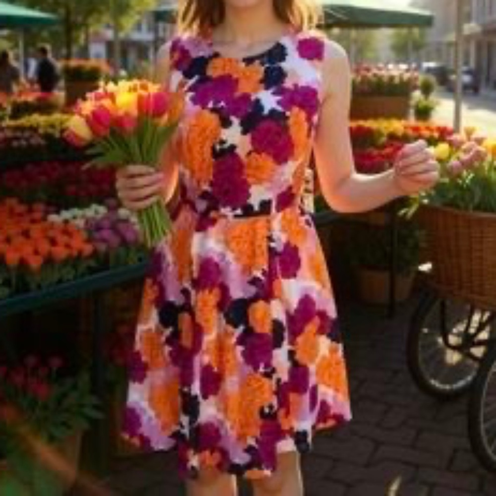 Floral‎ Fit & Flare Sleeveless Dress Bright White Combo Size XS
